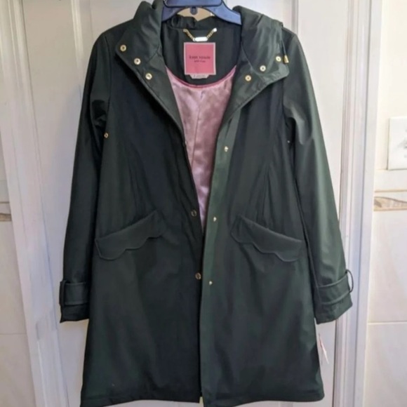 NWT Kate Spade Forest Green Scallop Raincoat - Picture 2 of 9